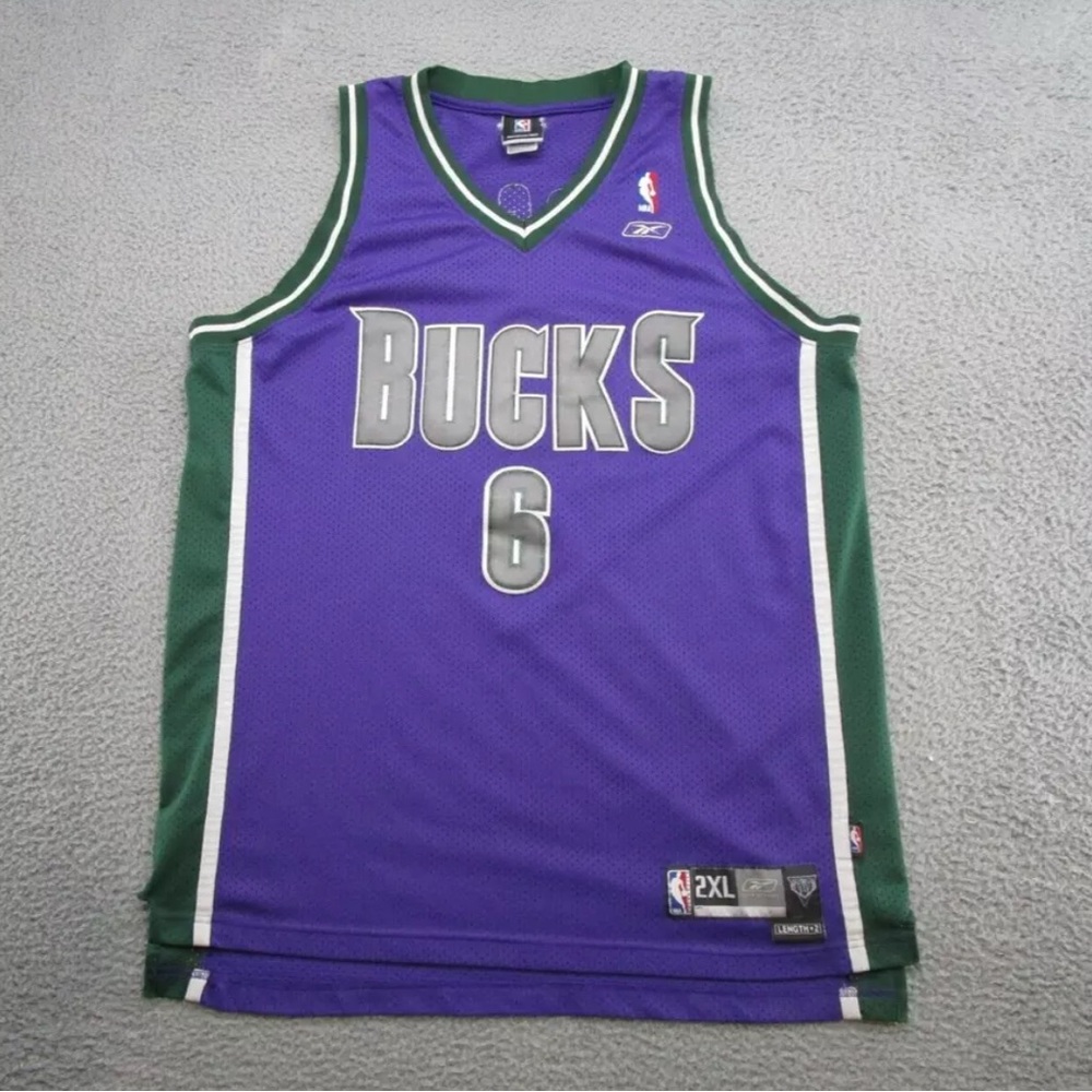 Y2K Reebok Men's Bucks Andrew Bogut #6 Purple Basketball NBA Sewn Jersey SZ 2XL